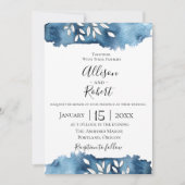 Navy Botanical Wedding Invitation Kaart (Voorkant)