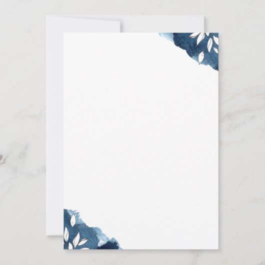 Navy Botanical Wedding Invitation Kaart (Achterkant)