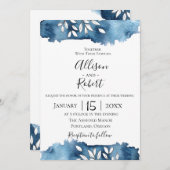 Navy Botanical Wedding Invitation Kaart (Voorkant / Achterkant)