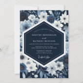 Navy Botanical Whimsy Wedding Kaart (Voorkant)