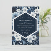 Navy Botanical Whimsy Wedding Kaart (Staand voorkant)