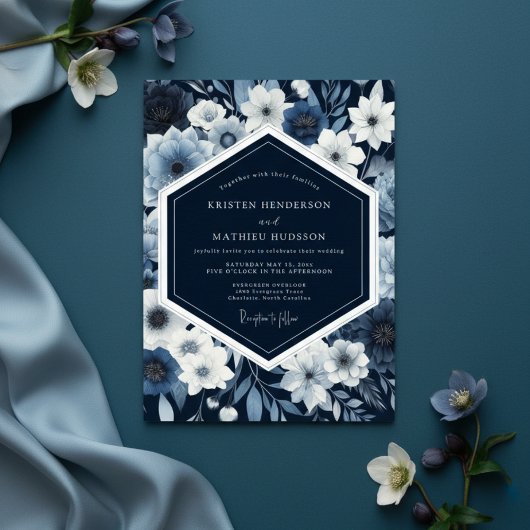 Navy Botanical Whimsy Wedding Kaart