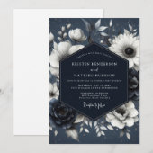 Navy Botanical Whimsy Wedding Kaart (Voorkant / Achterkant)