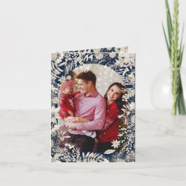 Navy Botanicals Bloemen 1 foto Boog Kerstmis Feestdagen Kaart