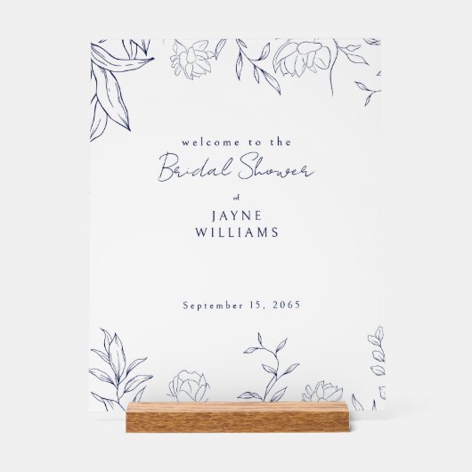Navy Botanisch Vrijgezellenfeest Acryl Welkomstbor Acryl Bord (Voorkant)