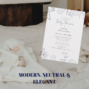Navy Botanische lijn Art Neutraal Baby shower Kaart