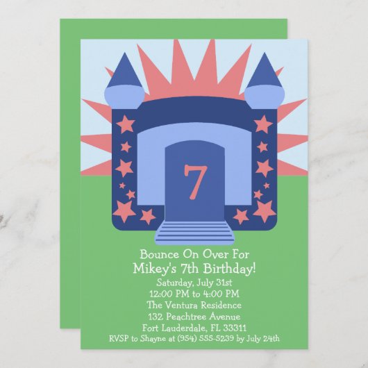 Navy Bounce on Over Bounce House Birthday Party Kaart (Voorkant / Achterkant)