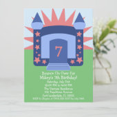 Navy Bounce on Over Bounce House Birthday Party Kaart (Staand voorkant)