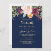 Navy Bourgogne Bloemen Glitter 60ste Verjaardag Pa Kaart (Voorkant)