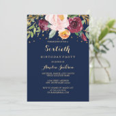 Navy Bourgogne Bloemen Glitter 60ste Verjaardag Pa Kaart (Staand voorkant)