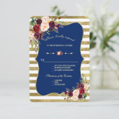 Navy Bourgogne Bloemen Gouden Glitter Stripes RSVP (Staand voorkant)