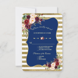 Navy Bourgogne Bloemen Gouden Glitter Stripes RSVP