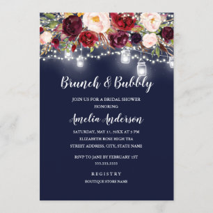 Navy Bourgogne Bloemen Lights Brunch en Bubble Kaart