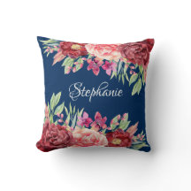 Navy Bourgogne Bloemen Naam Monogram
