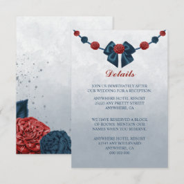 Navy & Bourgogne Bloemen Prachtige boog details Informatiekaartje