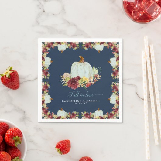 Navy Bourgogne Bloemen Rustieke Herfst in Liefde P Servet (Insitu)