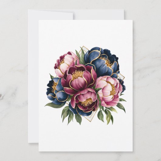 Navy Bourgogne Blush Roze Pioen Trouwdouche Kaart (Achterkant)