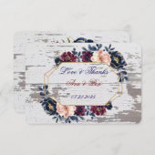 Navy Bourgogne Blush Roze Pioenbruiloft Bedankkaart (Voorkant / Achterkant)