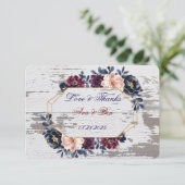 Navy Bourgogne Blush Roze Pioenbruiloft Bedankkaart (Staand voorkant)