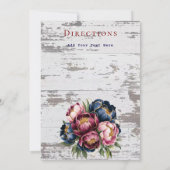 Navy Bourgogne Blush Roze Pioenbruiloft Details Kaart (Achterkant)