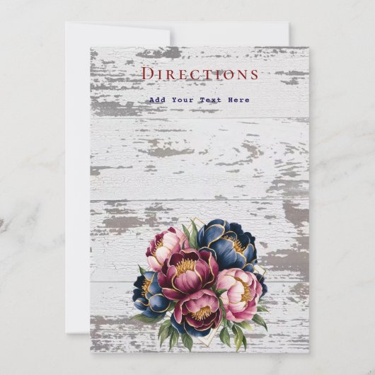 Navy Bourgogne Blush Roze Pioenbruiloft Details Kaart (Achterkant)