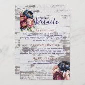 Navy Bourgogne Blush Roze Pioenbruiloft Details Kaart (Voorkant / Achterkant)