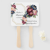 Navy Bourgogne Blush Roze Pioenbruiloft Handwaaier (Voorkant en achterkant)