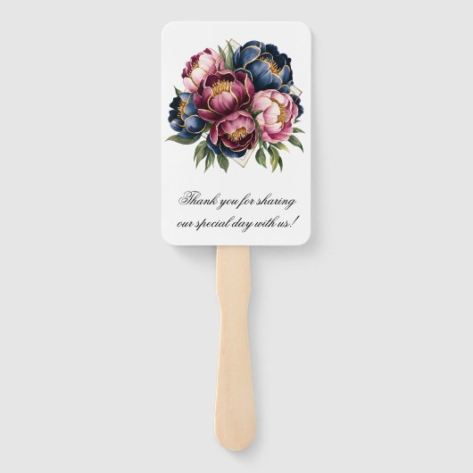 Navy Bourgogne Blush Roze Pioenbruiloft Handwaaier (Achterkant)