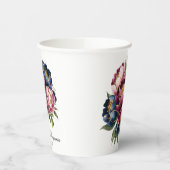 Navy Bourgogne Blush Roze Pioenbruiloft Papieren Bekers (Links)