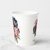 Navy Bourgogne Blush Roze Pioenbruiloft Papieren Bekers (Rechts)