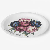 Navy Bourgogne Blush Roze Pioenbruiloft Papieren Bordje (Gekanteld)