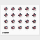 Navy Bourgogne Blush Roze Pioenbruiloft Ronde Sticker (Vel)
