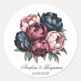 Navy Bourgogne Blush Roze Pioenbruiloft Ronde Sticker