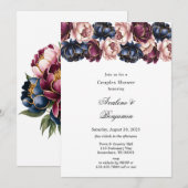 Navy Bourgogne Blush Roze Pioenparen Douche Kaart (Voorkant / Achterkant)