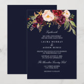Navy Bourgogne Blush Waterverf Bloemen Huwelijk Kaart (Voorkant / Achterkant)