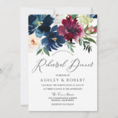 Navy, Bourgogne en Blush Floral repesal Dinner Kaart (Voorkant)