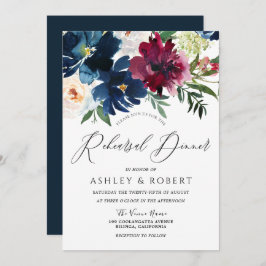 Navy, Bourgogne en Blush Floral repesal Dinner Kaart