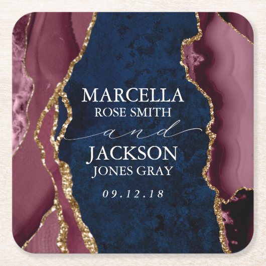 Navy, Bourgogne en goudoornhuwelijk Kartonnen Onderzetters (Voorkant)