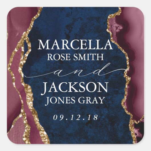 Navy, Bourgogne en goudoornhuwelijk Vierkante Sticker (Voorkant)