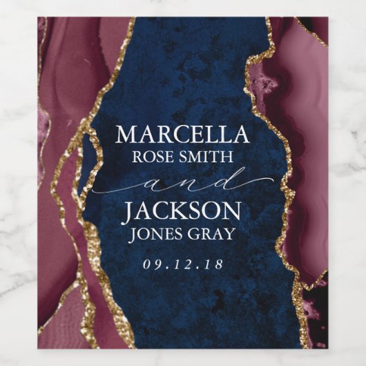 Navy, Bourgogne en goudoornhuwelijk Wijn Etiket (Enkel label)