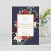 Navy Bourgogne en zwarte roze floral met goud Kaart (Staand voorkant)