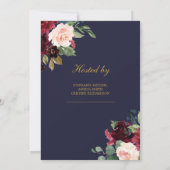 Navy Bourgogne en zwarte roze floral met goud Kaart (Achterkant)