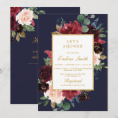 Navy Bourgogne en zwarte roze floral met goud Kaart (Voorkant / Achterkant)