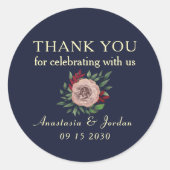 Navy Bourgogne Fall Wedding Dank u Ronde Sticker (Voorkant)