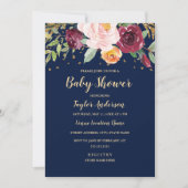 Navy Bourgogne Floral Glitter Baby shower Kaart (Voorkant)