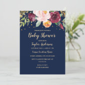 Navy Bourgogne Floral Glitter Baby shower Kaart (Staand voorkant)