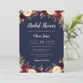 Navy Bourgogne Floral Vrijgezellenfeest Kaart (Staand voorkant)