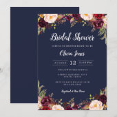 Navy Bourgogne Floral Vrijgezellenfeest Kaart (Voorkant / Achterkant)