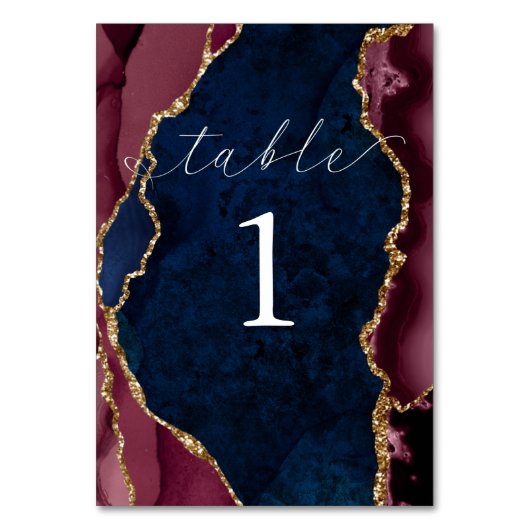 Navy, Bourgogne & Gold Agate Table Kaart (Achterkant)