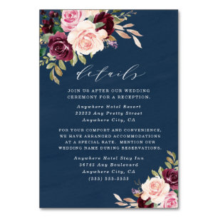 Navy Bourgogne Gold Blush Wedding Enclosure Kaarte Kaart
